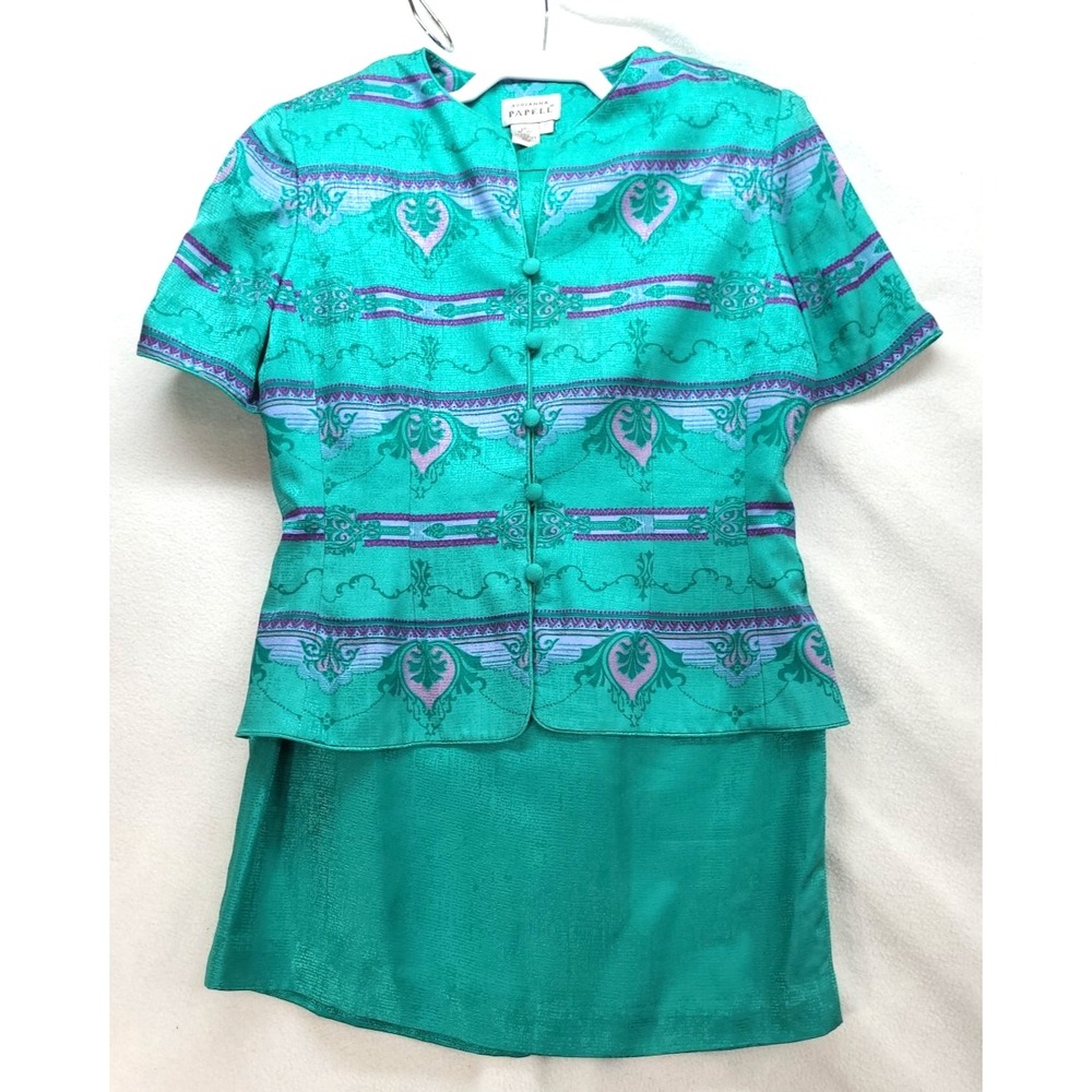 Adrianna Papell 100% Silk Top and Skirt Set Lined Sz 10 Office Career Formal